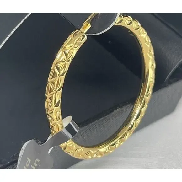 14K Gold Over Resin Hoop Diamond Cut Earrings Style Stunning Trendy Fashion NEW